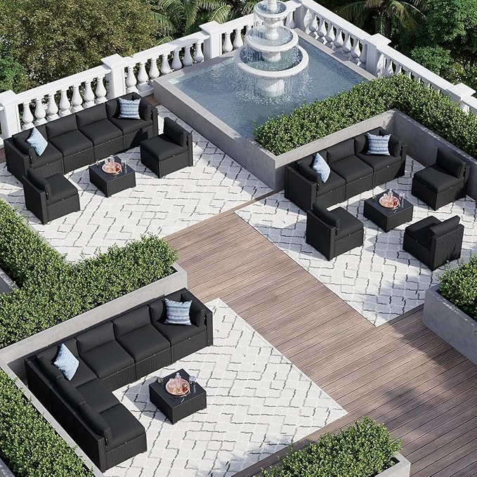 Aoxun 7 Piece Patio Furniture Set, Wicker Rattan Patio Sectional Sofa, Outdoor Furniture Set with Thickened Cushion, Black Aoxun