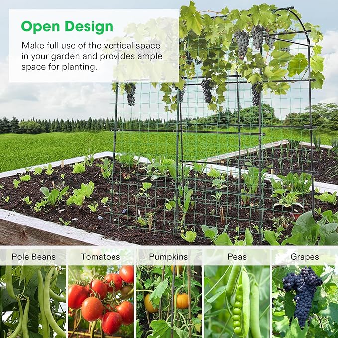 VIVOSUN 7Ft. Arch Trellis for Climbing Plants, 7 x 6 x 7ft Tall Metal Tunnel Trellis, Lightweight Metal Plant Support Archway with Nylon Netting for Climbing Vine, Vegetables, Fruits, Flowers, Black VIVOSUN
