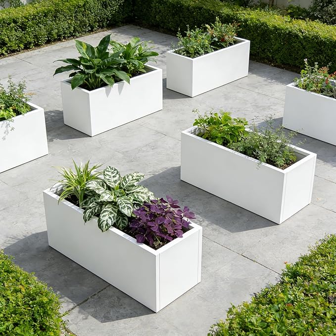 Metal Rectangular Planter Galvanized Steel Rectangle Planter White Planters Box 36" L x 15" W x 15" H Outdoor Indoor Large Heavy for Commercial Residential Plants Patio GZGNEEVL