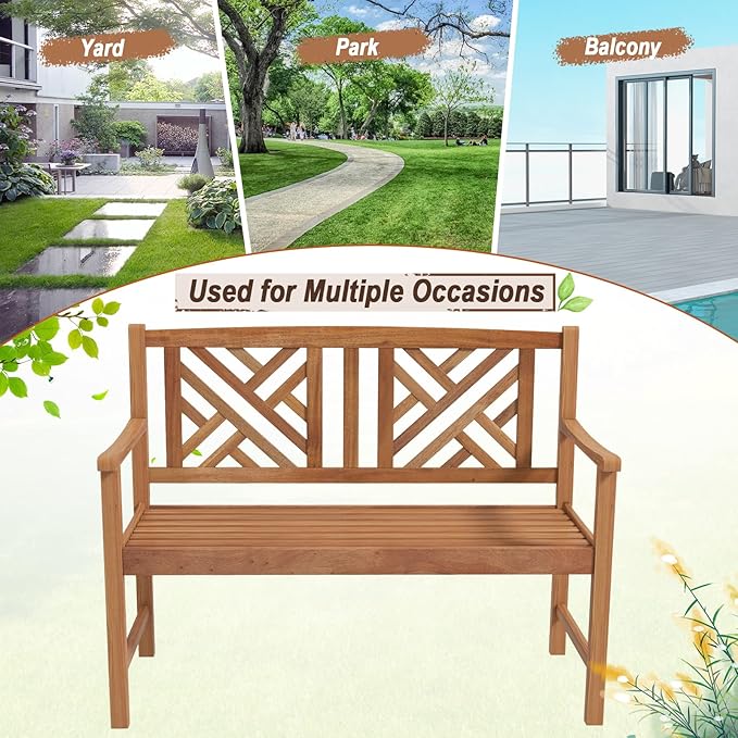 Giantex Outdoor Wooden Garden Bench - 2-Person Acacia Wood Loveseat with Armrests, Backrest, 800lbs Capacity, Patio Park Bench for Backyard, Front Porch Bench (Non-Foldable) Giantex