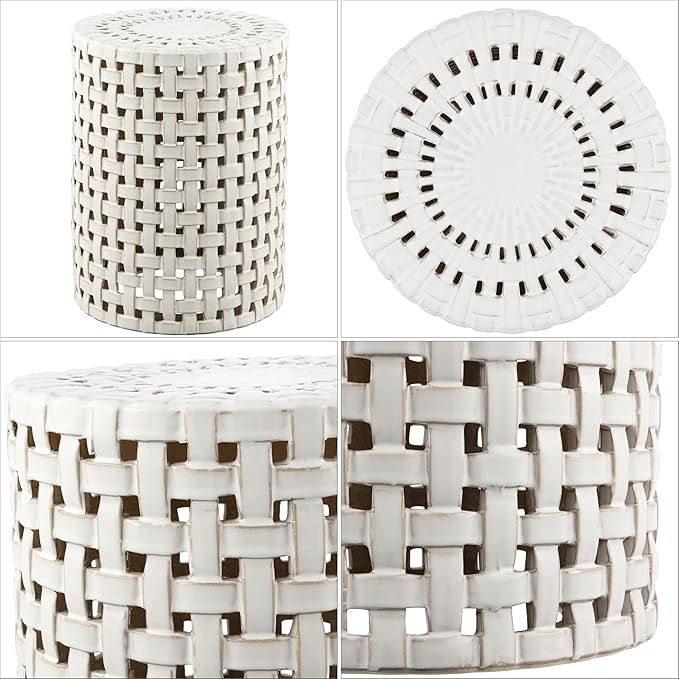 SAFAVIEH Home Collection Sayre Cream Ceramic 18-inch Decorative Accent Garden Stool for Living Room, Bathroom, Patio, Side Table, Plant Stand (Fully Assembled) SAFAVIEH
