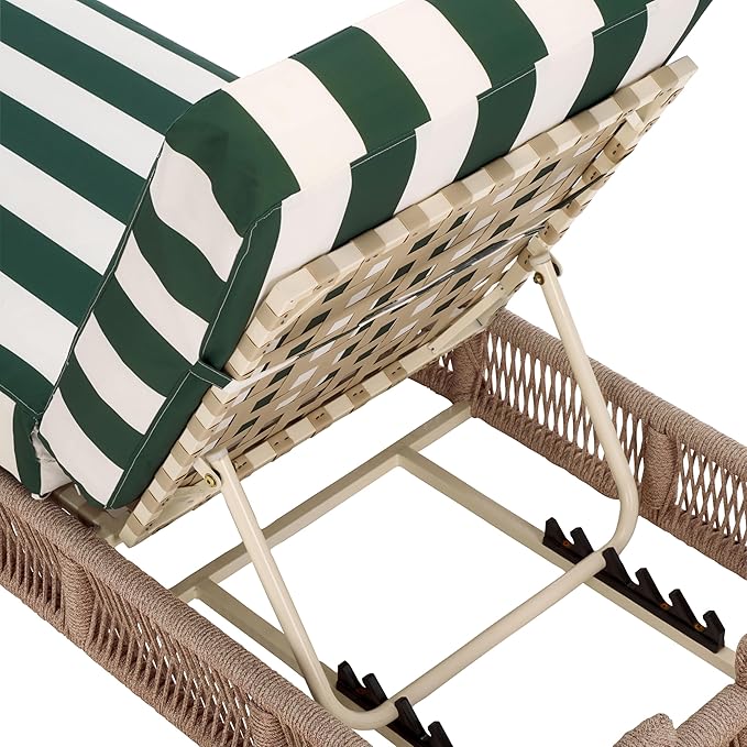 SAFAVIEH Outdoor Collection Gillian Heather Tan & Hunter Green Stripe Chaise Lounge Chair (Fully Assembled) SAFAVIEH