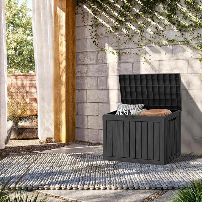 TARKARI 45 Gallon Lockable Resin Deck Box, Waterproof & UV-Resistant Outdoor Storage Box for Outdoor Cushion Storage, Garden Tools & Pool Accessories Storage, Black Home