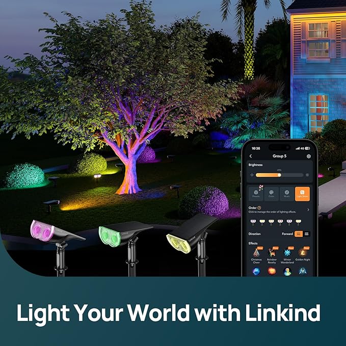Linkind Smart Solar Spot Lights Outdoor SL5C, Solar Lights Outdoor Spotlight Cool/Warm White/Color Changing, APP/Voice Control IP67 Landscape Lighting for Yard, Garden, Pathway(14 Pack) Linkind
