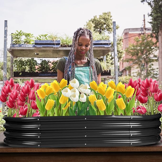 Raised Garden Bed Galvanized Planter Box Outdoor, Rot-Resistant Metal Garden Bed Planter for Vegetables Flower Herb (6.5ft, Black) RaisedGardenBed