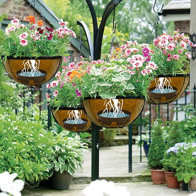 UPINS 6 Pcs Invisible Self Watering Planter, 6.7 Inches Insert Auto Plant Waterer Hanging Basket Planter Watering Devices Plastic Soil Water Retaining Drip Pan Saucer for Window Box Basket UPINS