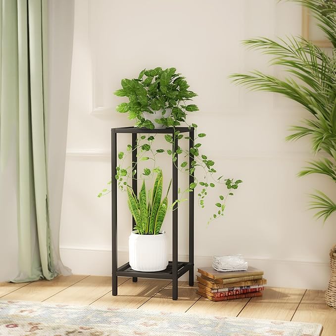 Zhongma 2 Tier 30" Tall Indoor Outdoor Plant Stand, 12 L x 12 W x 30 H inch, Heavy Duty Square Metal Flower Stand for Patio, Home, Garden, 220 LBS Capacity & Heavy Duty Construction Zhongma