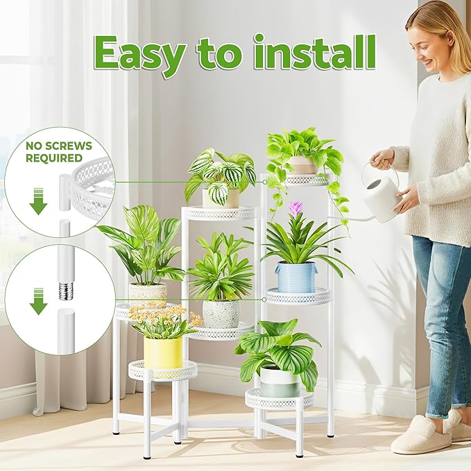 7 Tier Plant Stand Indoor Outdoor, Corner Tiered Plant Stands, Planter Display Rack for Multiple Plants, Wrought Iron Flower Stand, Folding Tall Plant Rack Shelf for House Patio Garden - WhiteWave Rootora