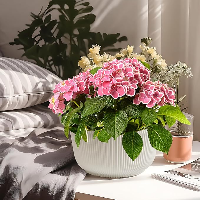 T4U 12 Inch Large Self Watering Plant Pots, Wide Self Watering Planter with Drainage Hole, Large Plant Pots Flower Pot for Plants, Set of 2, White T4U