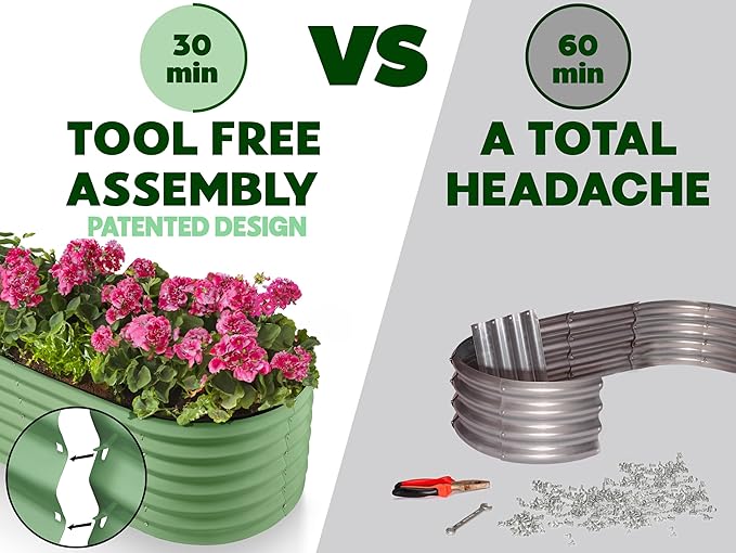 9-in-1 Galvanized Steel Raised Garden Bed // 8×2×1.5 ft Modular Planter for Gardening, Vegetables, Flowers // 18" Tall Metal Raised Garden Beds Outdoor (Light Green) // Patented Design Planter Box PlantPlot