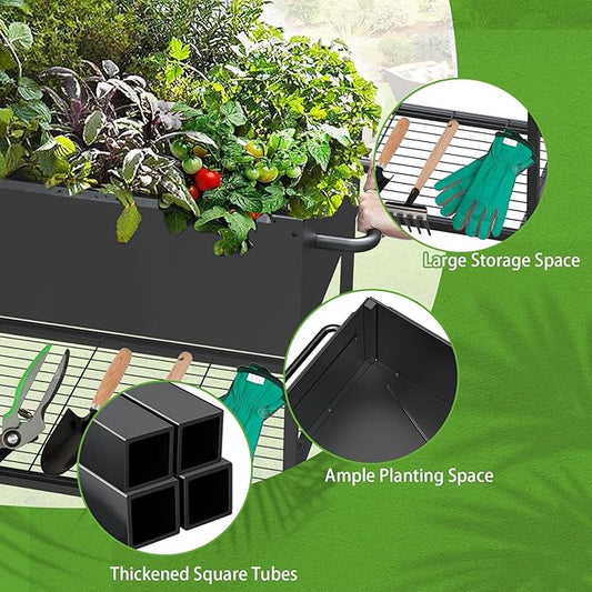 51 × 26 × 31.5 Inches Raised Garden Bed with Legs/Storage Shelf, Mobile Planter Box for Outdoor Plants, Elevated Garden Bed for Backyard, Balcony, Black Rootora