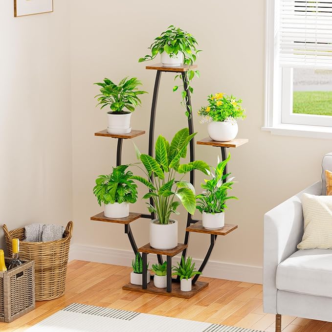 JUSTOGO Plant Stand Indoor with Grow Lights - 7 Tiered Large Plant Shelf Indoor, 47" Corner Plant Stands for Indoor Plants Multiple, Metal Plant Rack Flower Holder Display for Living Room, Home Decor JUSTOGO