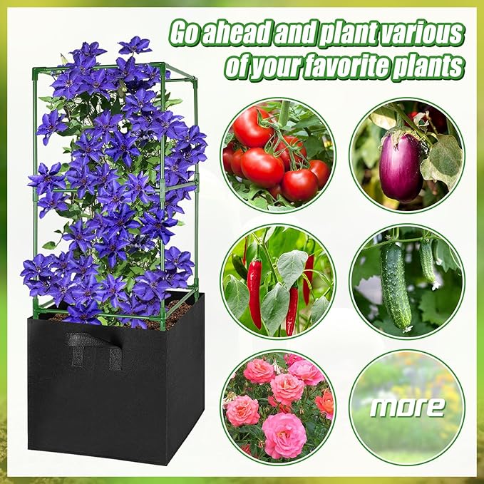 ANPHSIN 3 Sets Tomato Cages with 17 Gallon Grow Bags - 46'' Heavy-Duty Plant Support Trellis Tomato Planter Pots Kit, Garden Vegetables Cucumber Flowers Vertical Climbing Plants Vines ANPHSIN