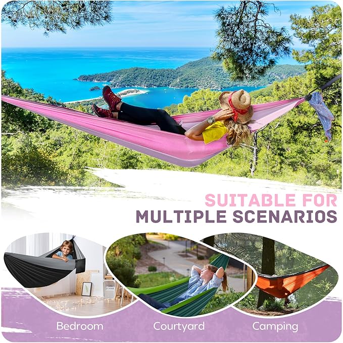 Camping Hammock Lightweight, Portable Hammocks Parachute Hammock with Two Tree Straps, Single or Double Travel Swing Nylon Camp Hammocks, Outdoor Essentials for Beach Backpacking Hiking, Orange Rootora