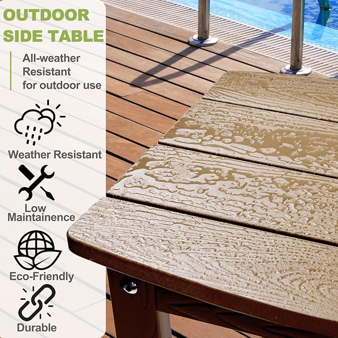 Y&M Outdoor Side Table, HIPS Adirondack Small Single Table, Waterproof Square Outside Table, Balcony Modern End Tables for Patio, Pool, Beach, Porch, Deck, Indoor or Outdoor Use (Brown, 2 Pack) YM