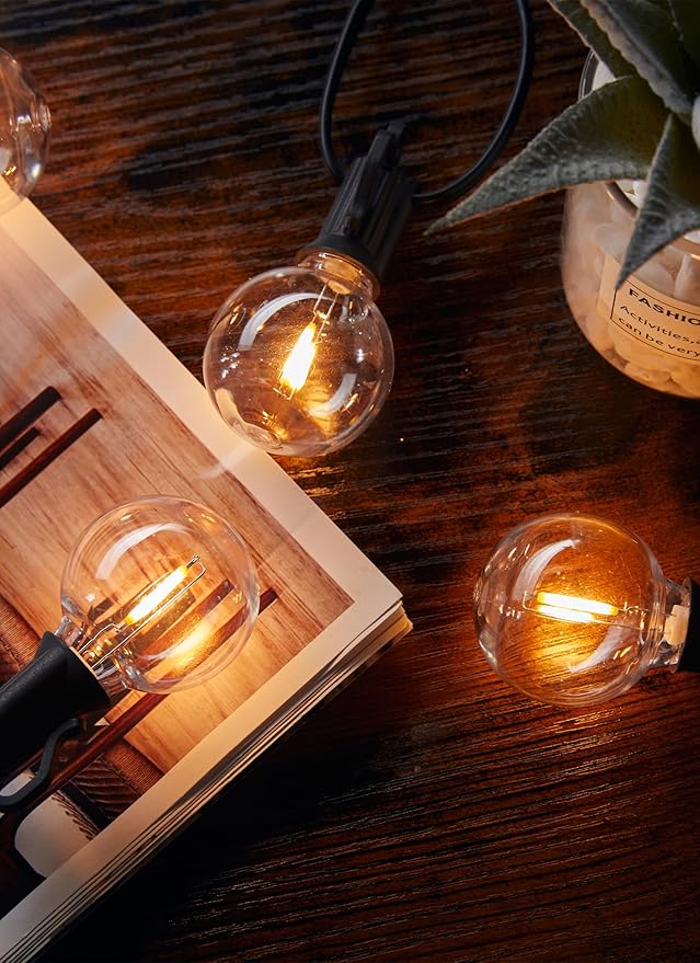Brightown 30FT LED Outdoor String Lights, Plug-in Waterproof Patio Lights with 25 Shatterproof Bulbs, Warm White Outdoor Hanging Light Decor for Backyard Deck Garden Bistro Porch Party Brightown
