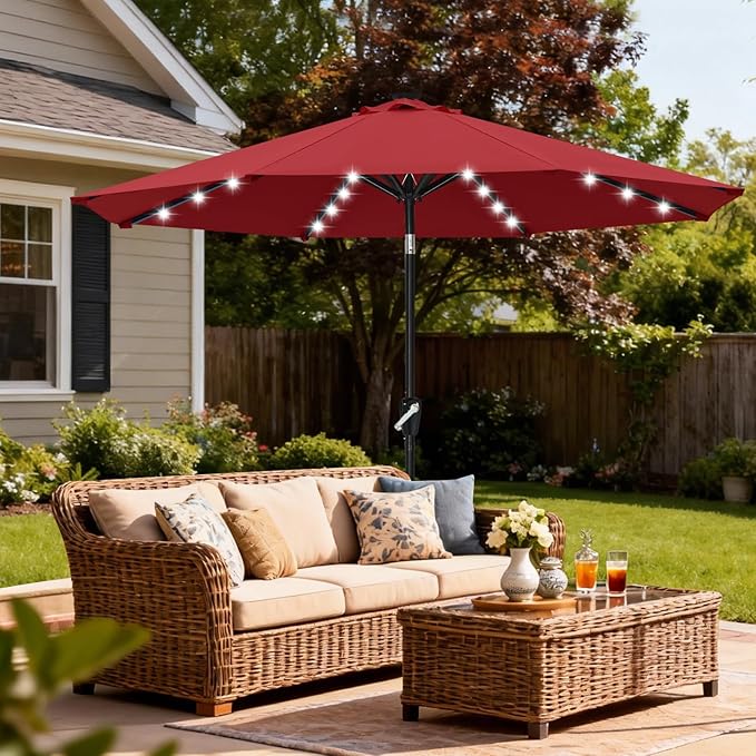 ABCCANOPY Durable Solar Led Patio Umbrellas with 32LED Lights 11FT (Wine Red) ABCCANOPY