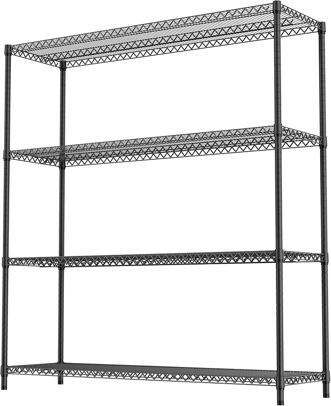 2800LBS 59" W 4 Tiers Storage Shelves Load, Metal Shelving Wire Metal Shelving Unit Shelves for Storage Adjustable Garage Shelving for Pantry Kitchen Garage Black 17.7" D x 59.1" W x 70.4" H MEIGAOPLASTICANDMETALHKCOLIMITED