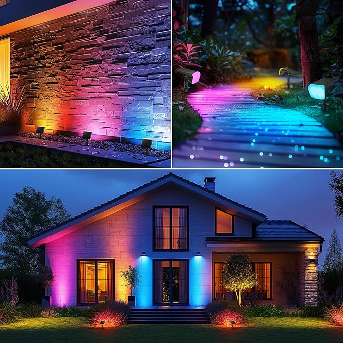 Consciot Solar Spot Lights Outdoor, 30 LED Waterproof Color Changing Solar Spotlight, 2 in 1 Adjustable Wall Lights, 10 Colors, Dusk-to-Dawn Solar Landscape Spotlights for Garden Yard Walkway, 4 Pack Consciot
