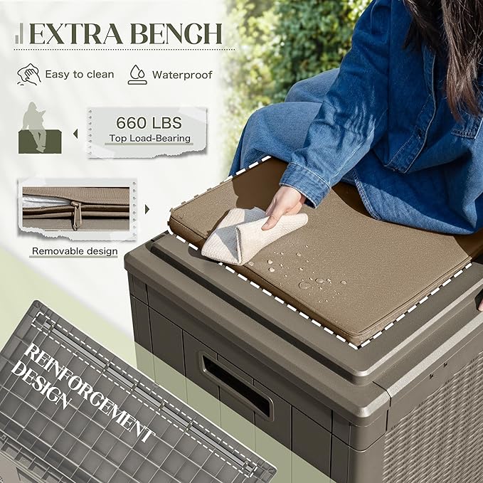 Greesum 100 Gallon Resin Deck Box Large Outdoor Storage with Cushions for Patio Furniture, Garden Tools, Pool Supplies, Weatherproof and UV Resistant, Lockable, Coffee BuynowfromGreesum