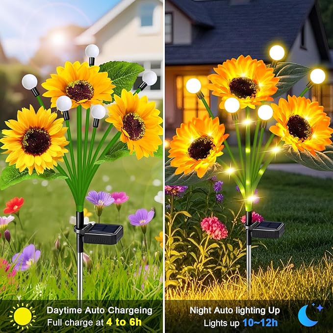 Solar Sunflower Lights Outdoor 6 Pack Sunflower Firefly - Gifts for Mom Women Grandma, Waterproof Flower Lights for Garden Pathway, Birthday Mothers Day Decor yeuago