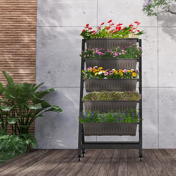 TOREVSIOR 5-Tier Vertical Raised Garden Bed, Vertical Garden Planter with Water Drainage, Elevated Garden Bed for Vegetables Flowers Herbs Indoor Outdoor TOREVSIOR