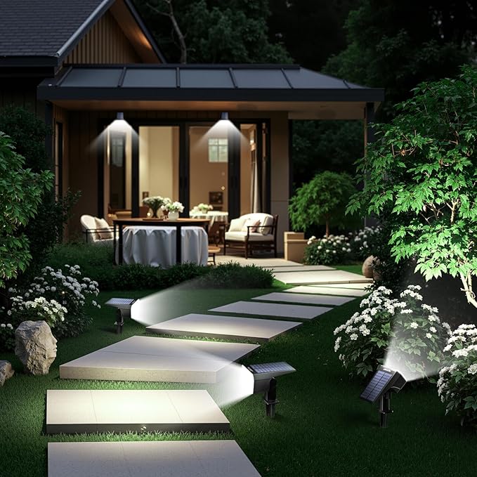 TECKNET Spot Lights Outdoor with 59 LED, 8 Pack Solar Lights Waterproof IP65, Auto On/Off Solar Spot Lights Outdoor, 3 Lighting Modes Solar Powered Garden, 2-in-1 Solars Landscape Light(Cool White) Tecknet