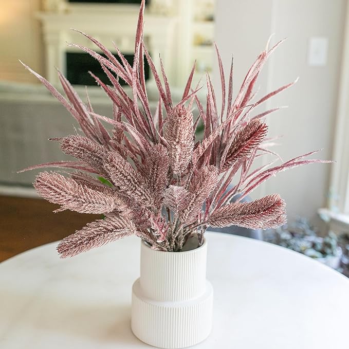 7 PCS Artificial Stems Fake Plants for Spring Summer Decor, 26 in Fake Leaves Greenery Branches Purple Silk Flowers Faux Foliage DIY Stems for Vase Home Kitchen Farmhouse Indoor Table Centerpiece Ivydale