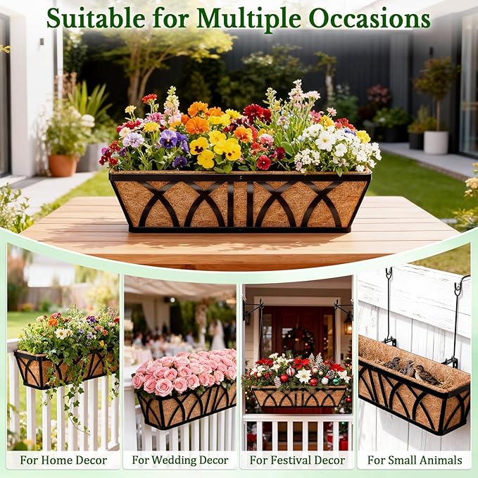 Halatool 4 Pack 24 Inch Window Box Liners, Pre-Formed Coco Fiber Replacement Liner, Natural Coconut Coir Planter Liners for Wall, Hanging Basket, Flower Pot, Fence and Railing HALATOOL