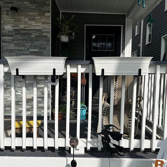 Planter Box Brackets, Adjustable Window Box Brackets for Deck Railing, No Drill Flower Box Bracket for Outdoor Planters-2 Pack VIVIKEN