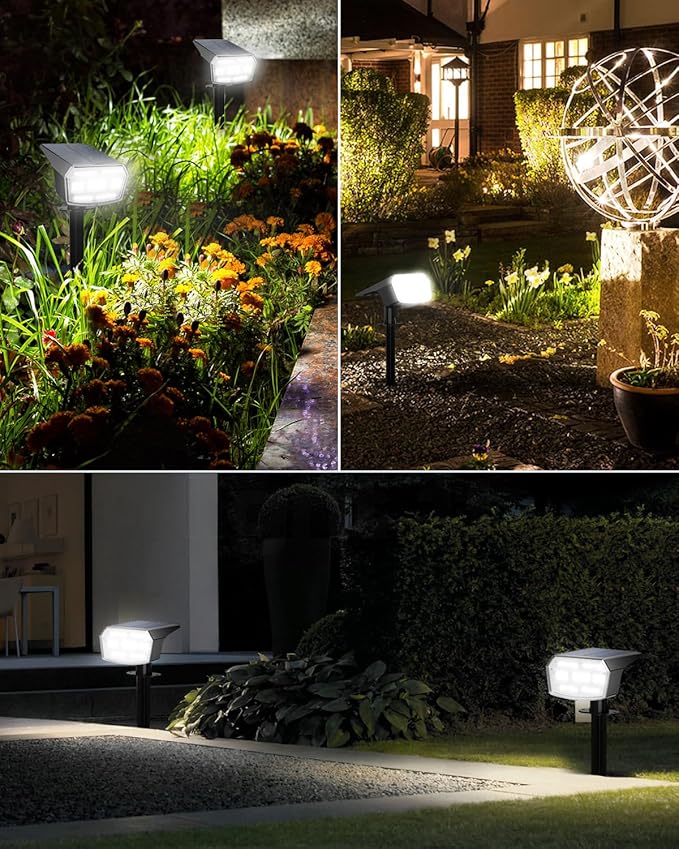 HIBOITEC Solar Spot Lights Outdoor 59LED Landscape Lights Solar Powered Uplights Waterproof Adjustable Brightness Dusk to Dawn for Outside Garden Yard Trees 8 Packs Cool White HIBOITEC