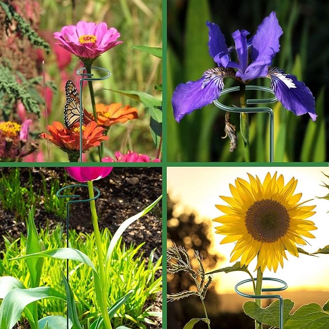 HiGift 20 Pack 24 Inch Plant Support Stakes, Single Stem Flower Support Stakes and Rings for The Garden, Metal Garden Stakes for Tall Plant Vegetables Amaryllis Orchid Lily Sunflower Rose Narcissus HiGift
