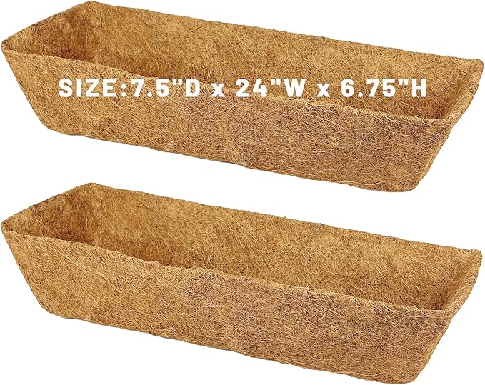 2 Pack 24 Inch Trough Coconut Liners for Window Box Planter Natural Coco Fiber Replacement Liner for Outdoor Plants Flowers Outside Coir Planters Porch Balcony Garden Decor KarlliuHOMEGARDEN
