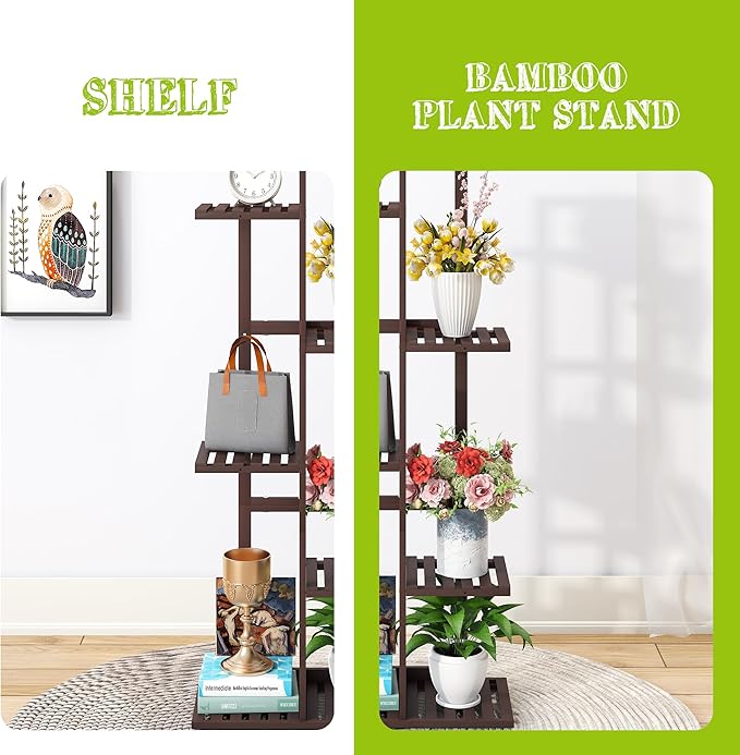BMOSU Bamboo Plant Stand for Indoor Outdoor Plants Corner Tall Plant Shelf 6 Potted Holder Shelf Plant Rack Holder Display Rack(Brown) BMOSU