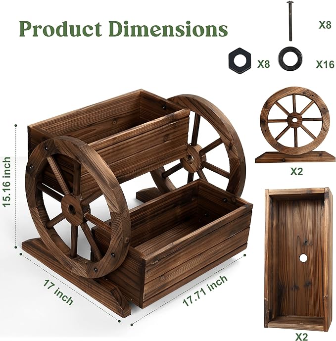 Wooden Wagon Planter Box, Garden Planter with Wheels,Decorative Planter for Flowers Herbs Vegetables for Indoor & Outdoor Décor, Flower Cart for Patio Garden Balcony OIPRTGFJ
