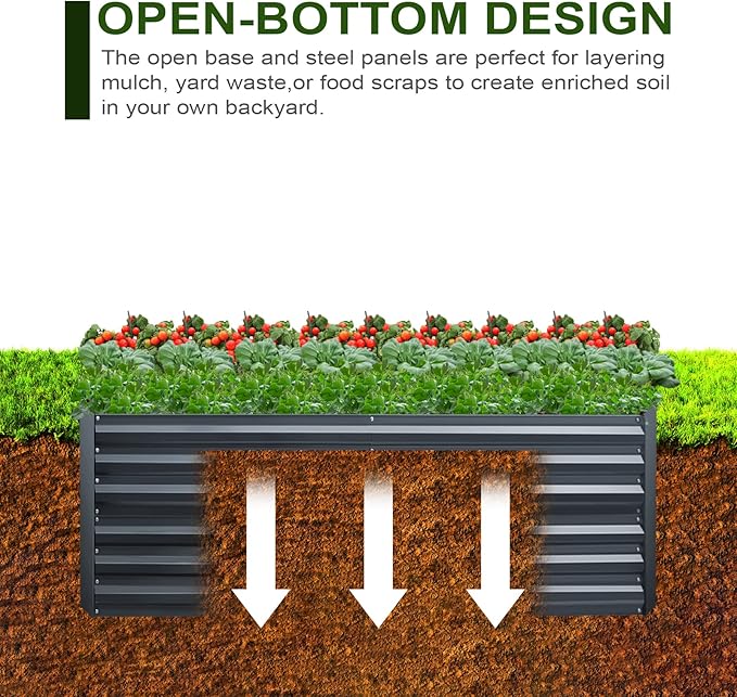 EDOSTORY Metal Raised Bed Garden Bed Kit, 8x4x2ft Tall Galvanized Planter Raised Garden Boxes Outdoor, Large Metal Raised Garden Beds for Flowers, Vegetables, Herbs EDOSTORY