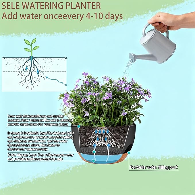 Set of 2-8 Inch Self Watering Hanging Planters for Indoor Outdoor,Hanging Plant Pots with Drainage & Removable Tray, Hanging Pots Holder for Ivy, Pothos, Ferns, Balcony & Patio, Black Brown zople