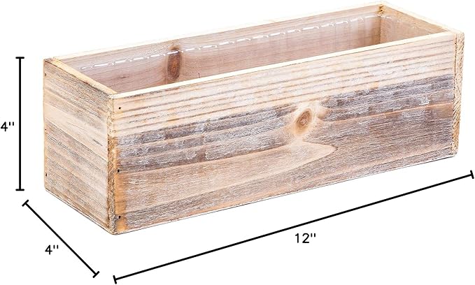 Wooden Planter Box, Whitewash with Plastic Liner l Garden Decor l Restaurant and Wedding Decorations l Wedding Bouquets, Table Centerpiece (12x4 Set of 4, Whitewash) Rootora