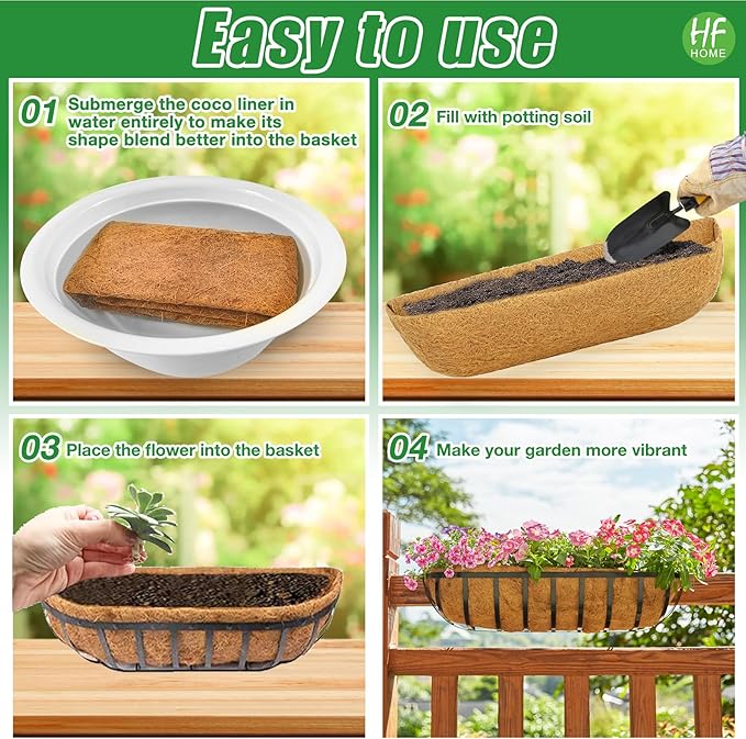 HFHOME 2 Packs 30 Inch Coco Liners for planters, 30" Trough Coconut Planter Hanging Basket Liners Replacement for Window Box Hanging Trough Planter HFHOME