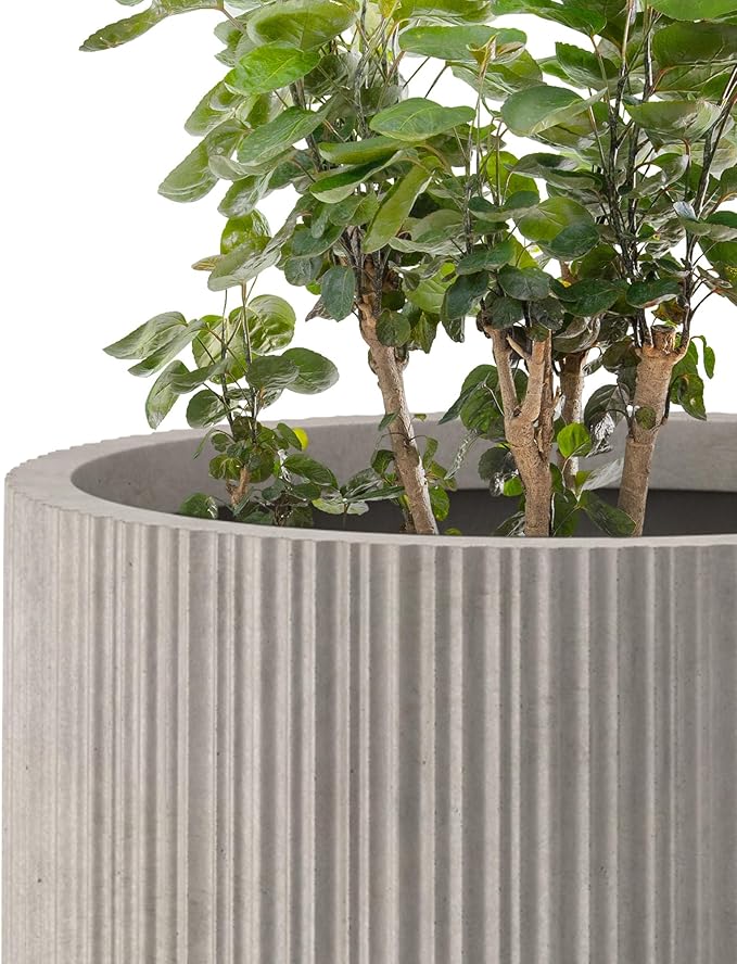Kante 24 Inch Tall Round Concrete Planter, Large Indoor Outdoor Plant Pots with Drainage Hole and Rubber Plug, Modern Decorative Garden Pots for Home Patio Porch, Textured Weathered Concrete Kante