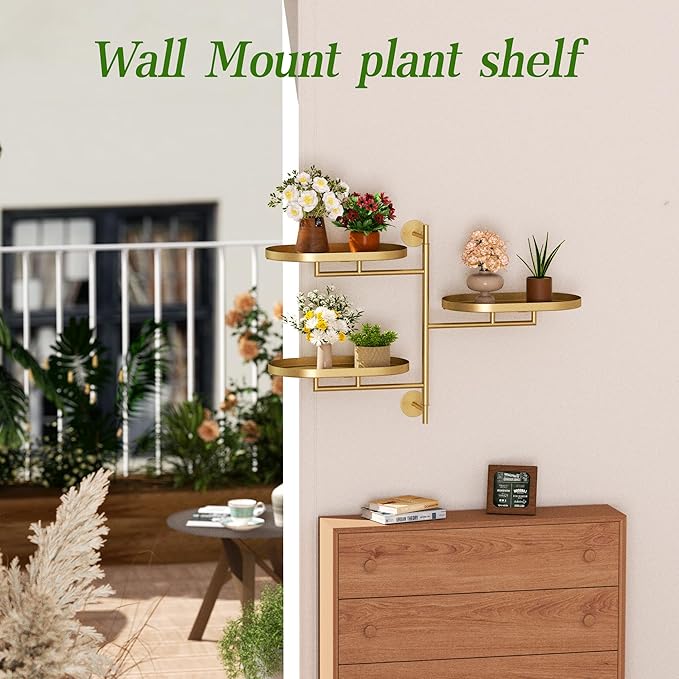 Window Rotating Plant Stand Shelf Indoor Gold Metal Floating Shelves 3-Tier Wall Mount Plant hanger Holders for Wall Planter Modern Home Decor window sill gifts YQSLYSF