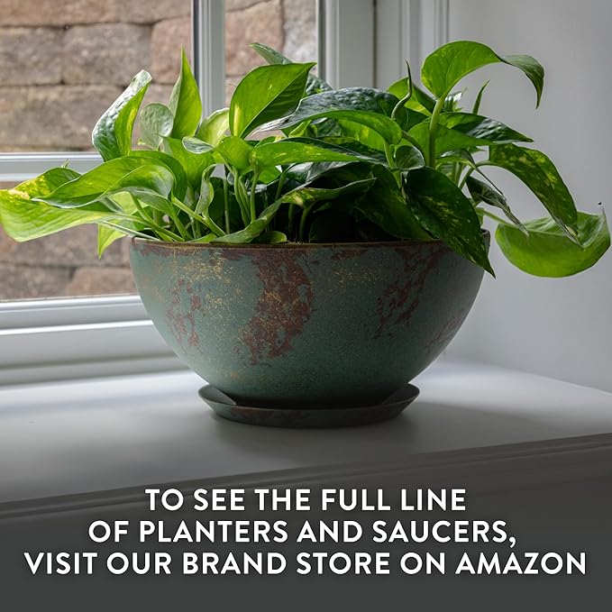 Classic Home and Garden Rosie Modern Planter w/Drainage - Contemporary Planter Bowls - Shallow Round Vases for Small Plants - Versatile Indoor & Outdoor Pots (10” Indigo Speckle) ClassicHomeandGarden