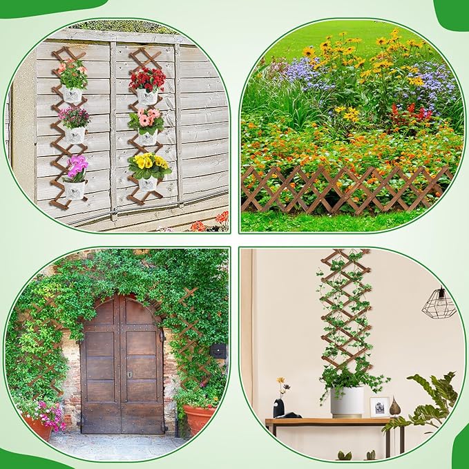 Pack of 2 Extra Thick Wooden Wall Trellis- Expandable Wall Planter Lattice Panels for Climbing Plants, Hanging Vertical Plant Support Fence Frame Outdoor Indoor for Balcony Patio Garden Room ANPHSIN