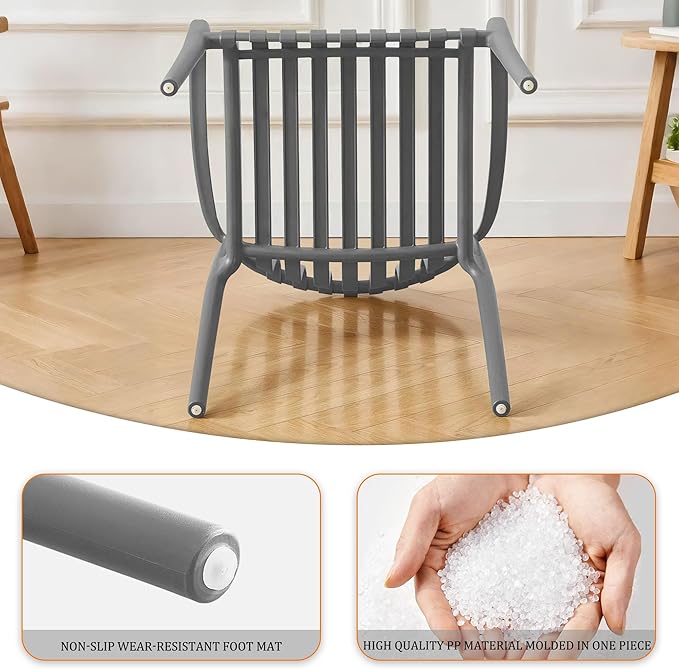 Patio Dining Chairs Set of 4, All-Weather Outdoor and Indoor Stackable Chairs with Curved Back, Waterproof for Patio, Deck, Porch, Backyard, Restaurant & Cafe Use, Grey JPBSTO