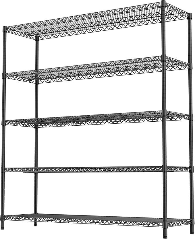 3500LBS 59" W 5 Tiers Storage Shelves, Metal Shelving Wire Metal Shelving Unit Shelves for Storage Adjustable Garage Shelving for Pantry Kitchen Garage Black 17.7" D x 59.1" W x 70.4" H MEIGAOPLASTICANDMETALHKCOLIMITED