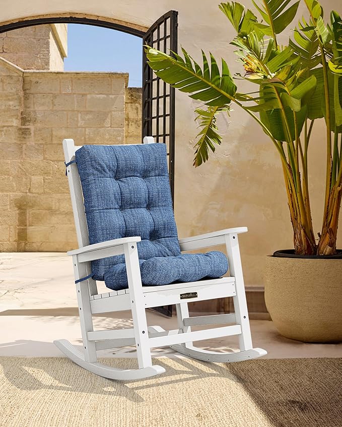 SERWALL HDPE Outdoor Rocking Cushion Set of 2, Memory Foam Cushion Navy SERWALL