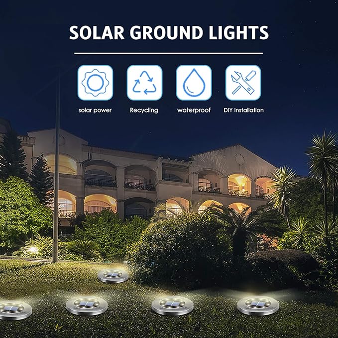 Solar Ground Lights 16 Packs, Garden Solar Outdoor Waterproof Pathway Bright In-Ground Landscape Lights for Patio, Lawn, Yard, Driveway, Step and Walkway White Light OULONGER