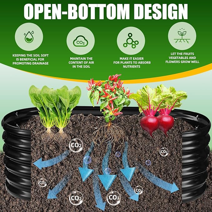 17" Tall Elevated Oval Metal Raised Garden Bed - 4ft x 2ft in Size and 0.8MM Thick Durable Planter Bed/Box for Vegetables Flowers Succulent at Patio/Garden Outdoor (Black, 4X2X1.4 FT) TBMLC
