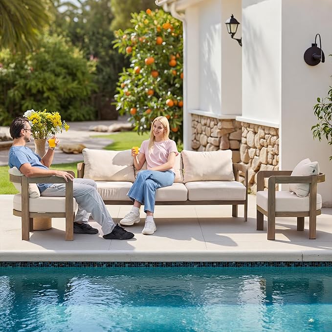 Outdoor Patio Furniture Set, Metal Patio Conversation Set with 6" Thick Cushions, Outdoor Couch and Patio Chairs Set for Backyard Porch Balcony, Beige COMLAXFIELD