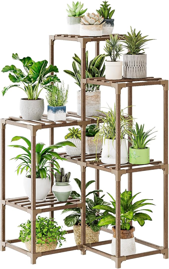 Bamworld Plant Stand Indoor Plant Shelf Outdoor Corner Wood Plant Table 7 Pots Flower Stands for Living Room Plant Rack Indoor for Multiple Plants Patio Balcony Garden Decor Bamworld